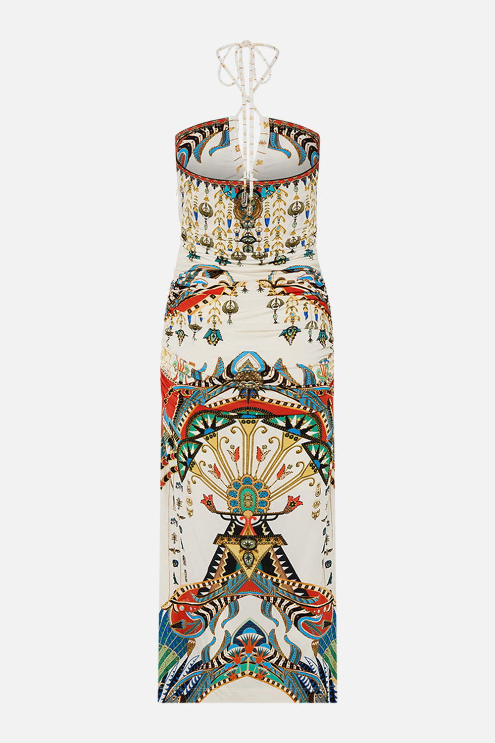 CAMILLA Cut Out Sleeveless Jersey Halter Neck Dress in Valley of the Queens print