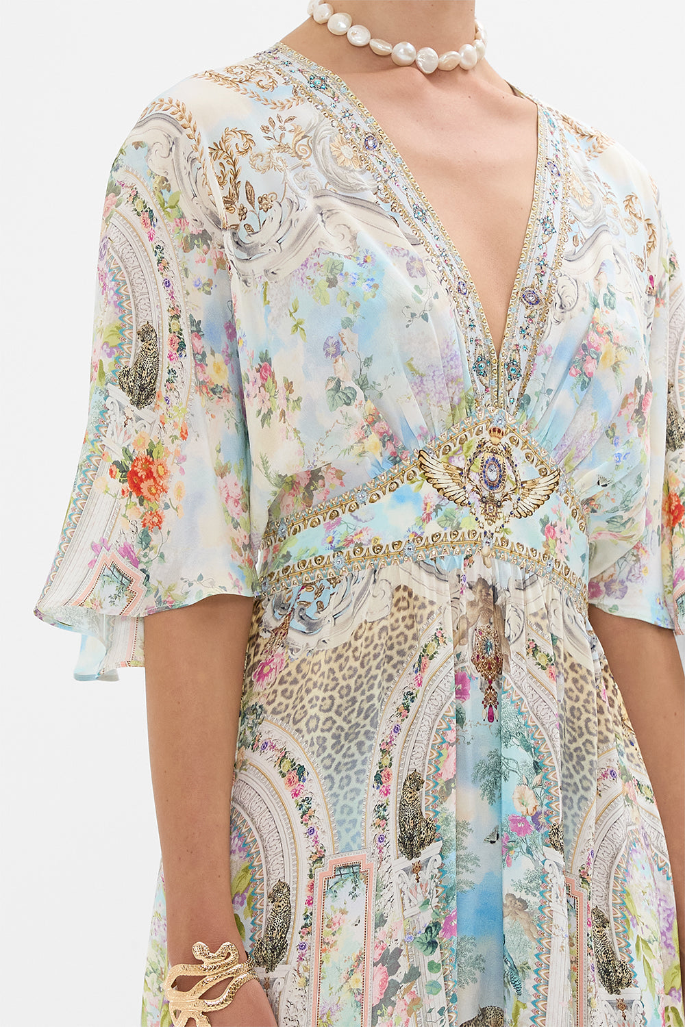 CAMILLA Waisted Dress With Hem Ruffle in We Always Have Alexandria Print. 