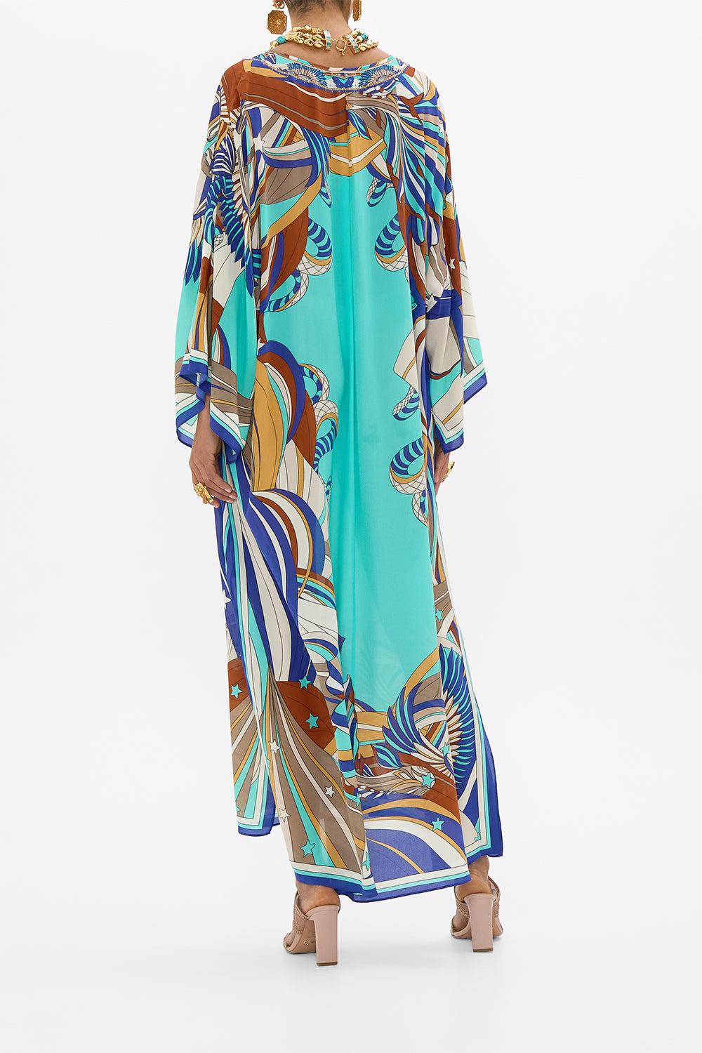 CAMILLA V Neck Kaftan With Ties in Oasis Oracle print. 