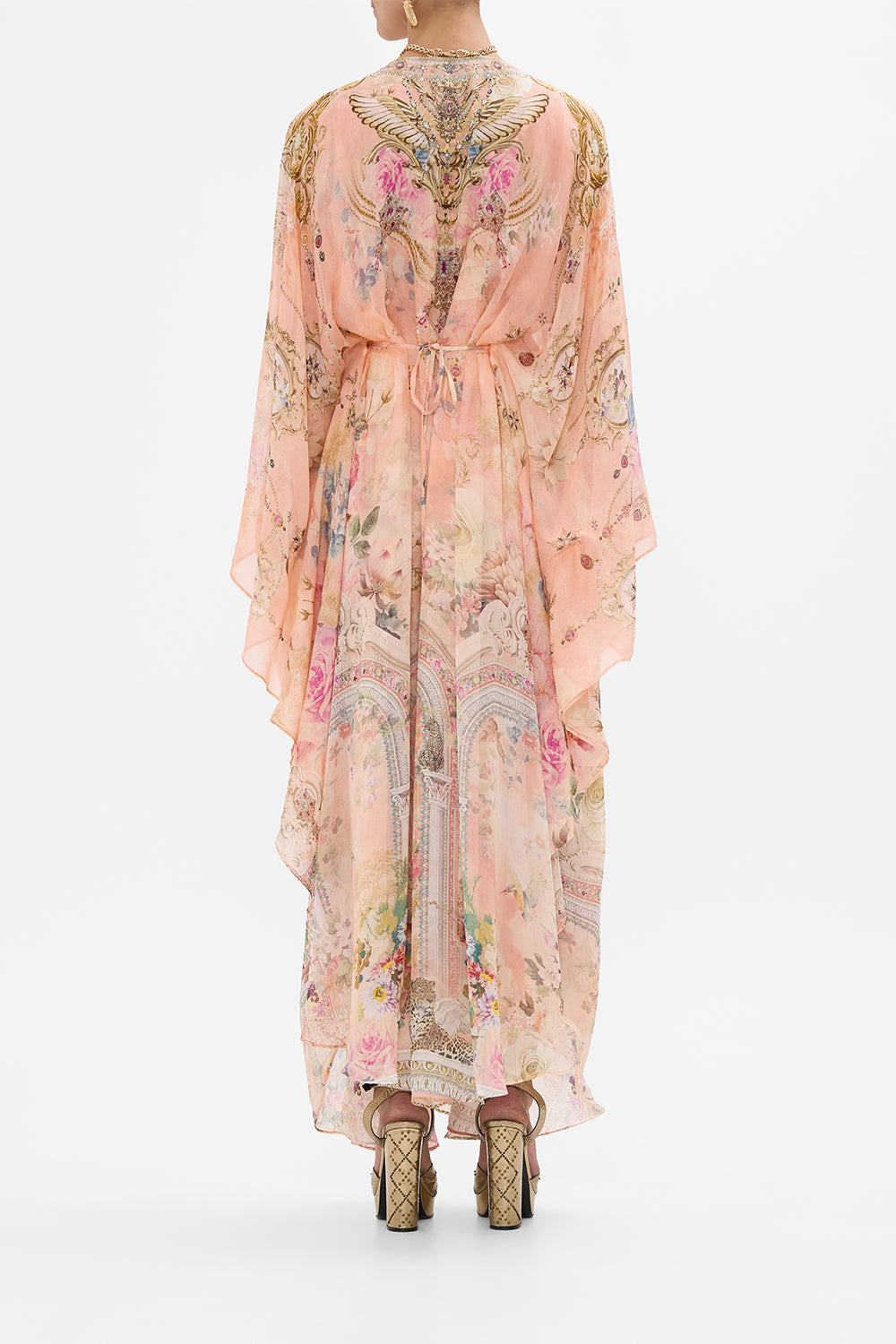 CAMILLA Long Kaftan With Waist Detail in The Jewellery Palace Print. 