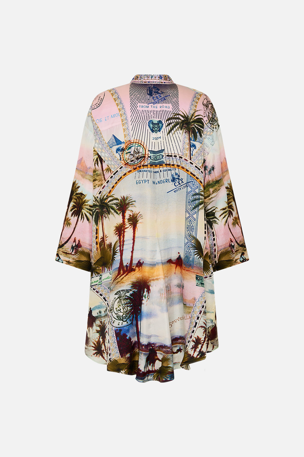 CAMILLA relaxed high low shirt dress in Call Me in Cairo print. 