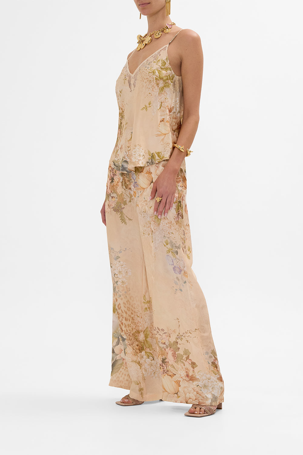 CAMILLA v neck bias cami in Adorned in Antiquity print. 