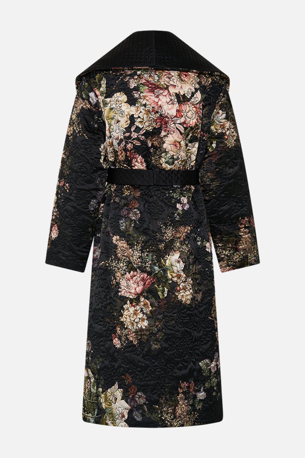 CAMILLA Quilted Long Wrap Coat in Dynasty Daze print. 