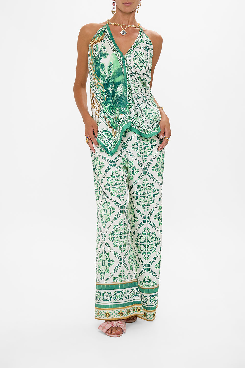 The CAMILLA KNOTTED SCARF TOP CORRIDOR OF CALM in our CORRIDOR OF CALM print.