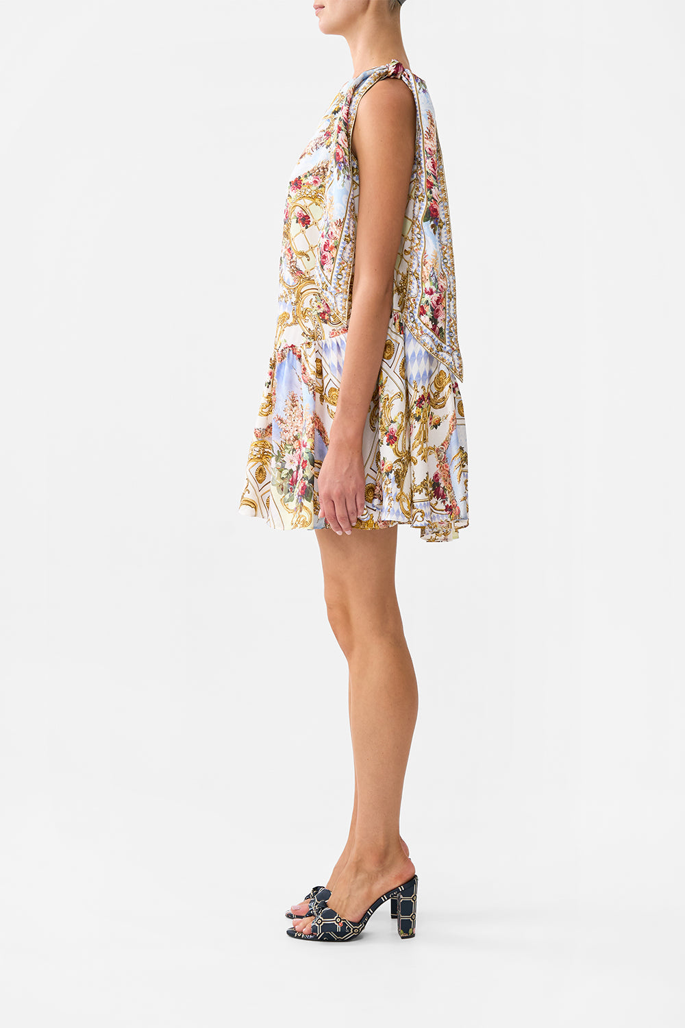 The CAMILLA TIE ONE SHOULDER SHORT DRESS THRONE GAMES in our  print.