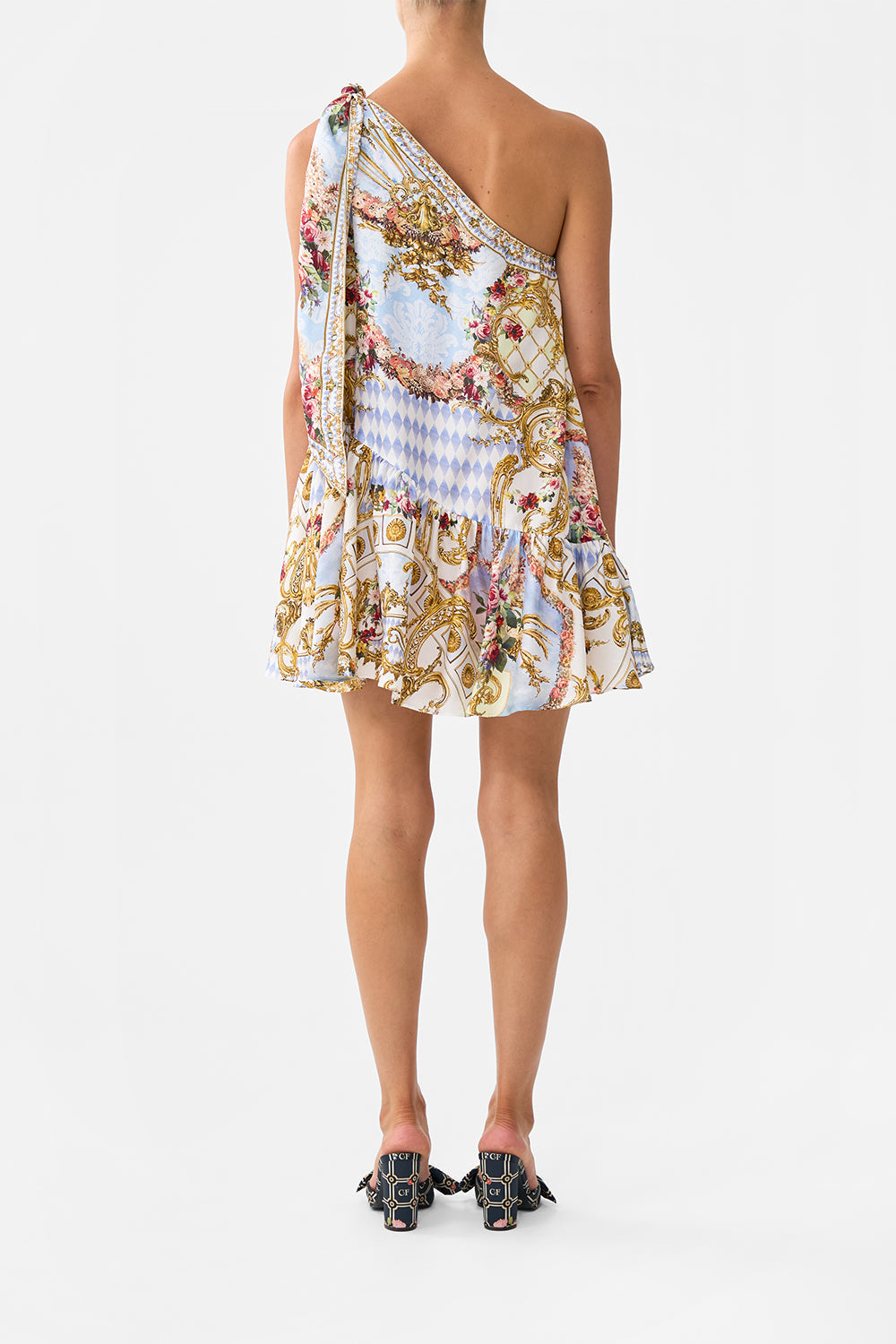 The CAMILLA TIE ONE SHOULDER SHORT DRESS THRONE GAMES in our  print.