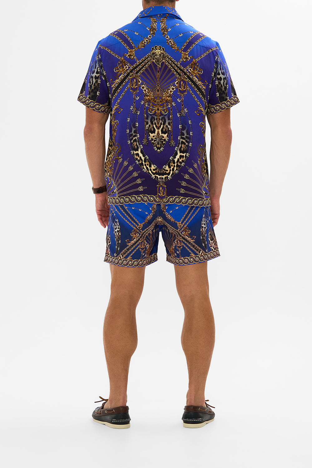 The CAMILLA SHORT SLEEVE CAMP COLLARED SHIRT CARMO AND CARMELITAS in our  print.