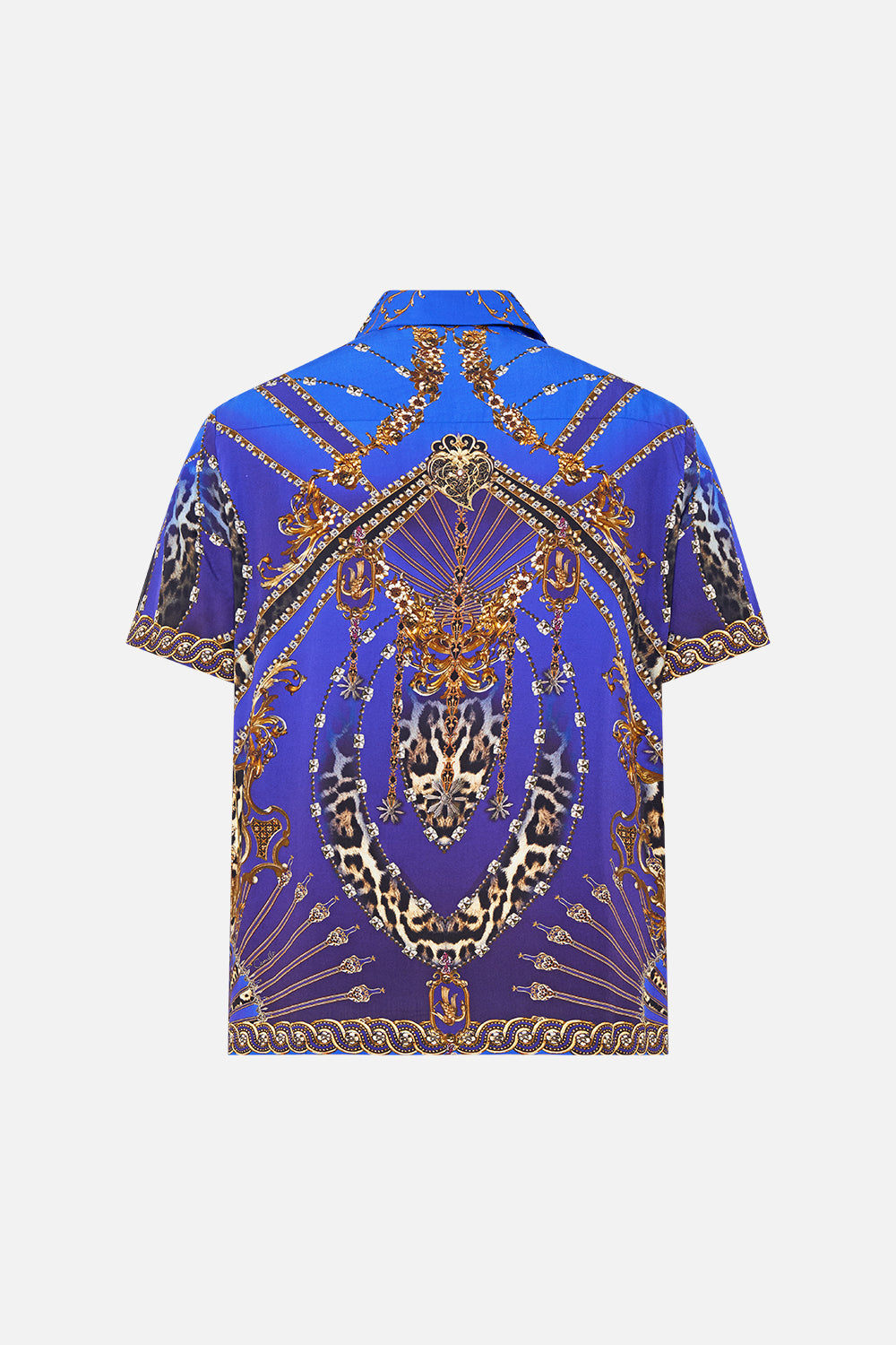 The CAMILLA SHORT SLEEVE CAMP COLLARED SHIRT CARMO AND CARMELITAS in our  print.