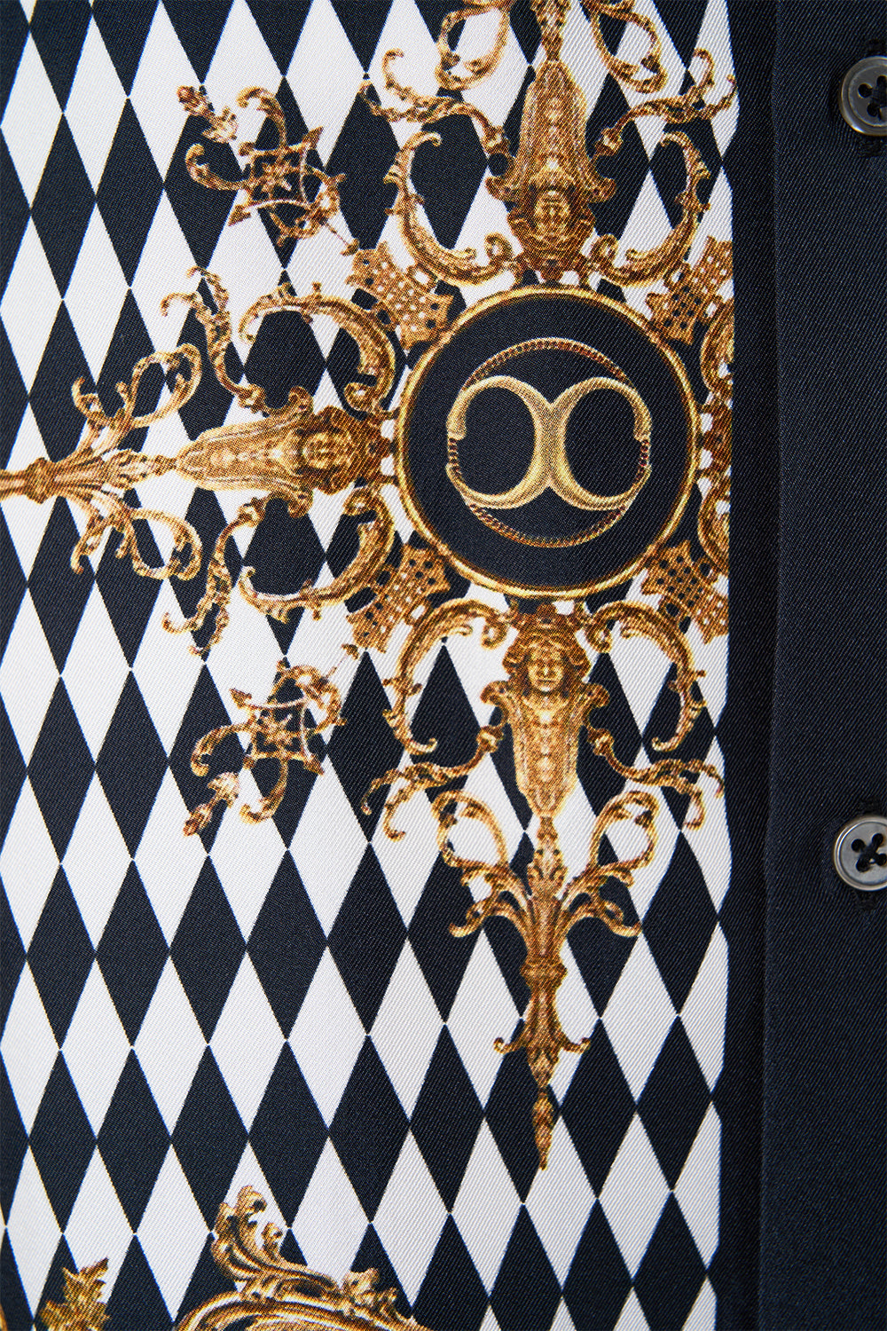 The CAMILLA SHORT SLEEVE CAMP COLLARED SHIRT MONARCHY MANIA in our  print.