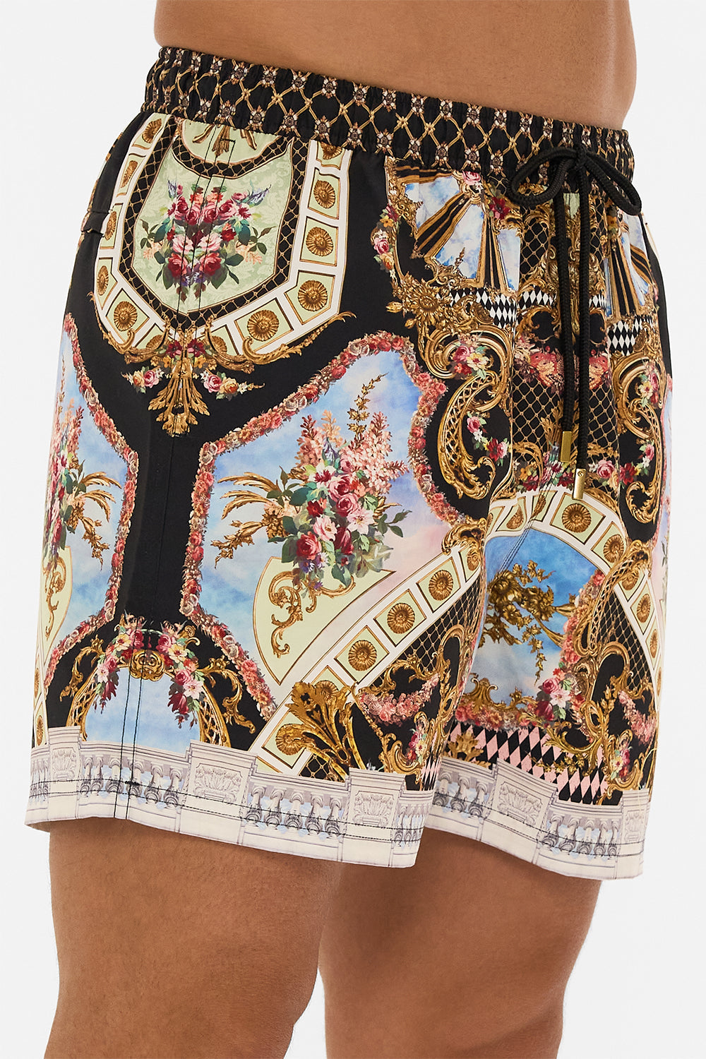 The CAMILLA MID LENGTH BOARDSHORT MONARCHY MANIA in our  print.