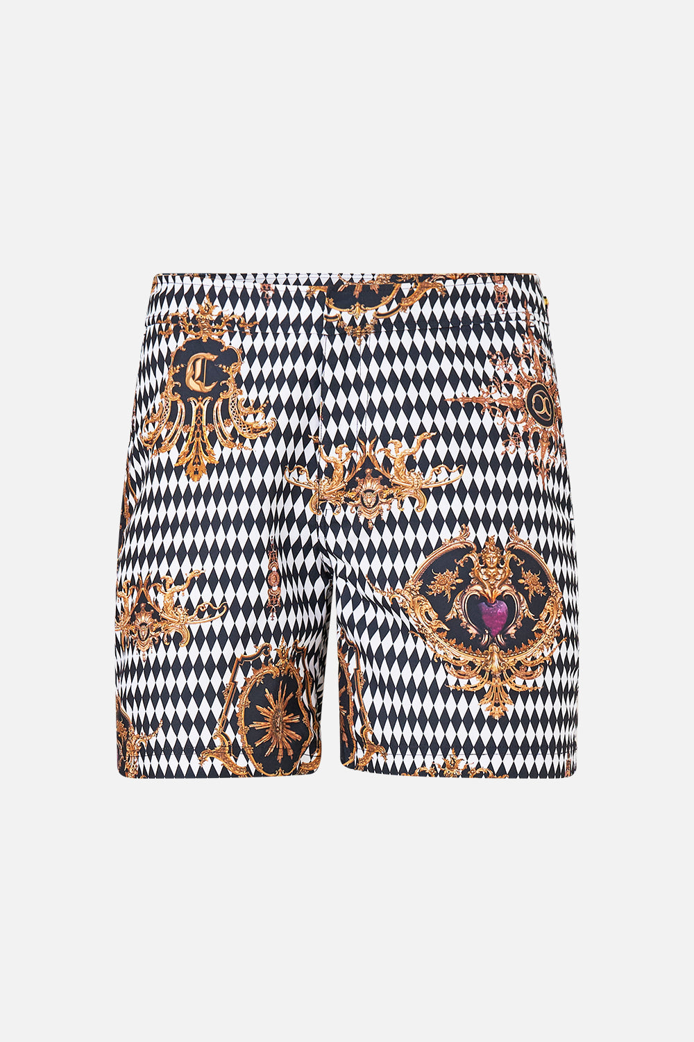 The CAMILLA MID LENGTH SWIM SHORT MONARCHY MANIA in our  print.