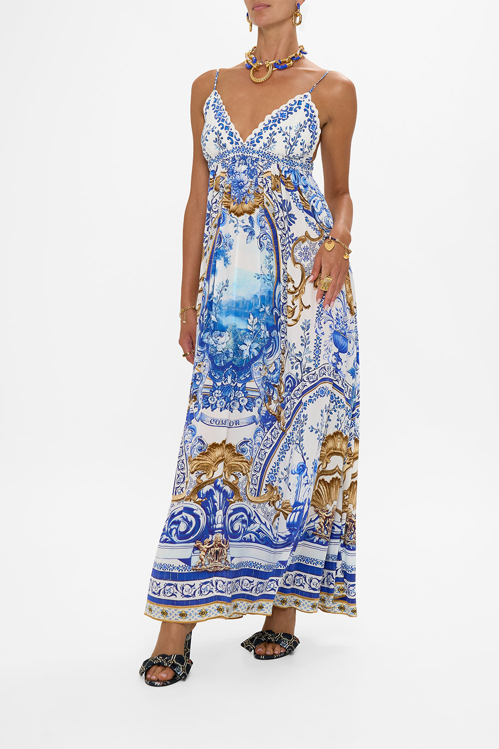 The CAMILLA BRALETTE DETAIL DRESS AZUL ADVENTURES in our  print.