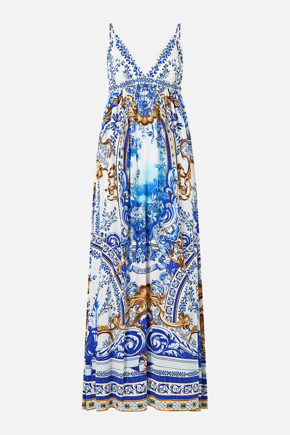 The CAMILLA BRALETTE DETAIL DRESS AZUL ADVENTURES in our  print.