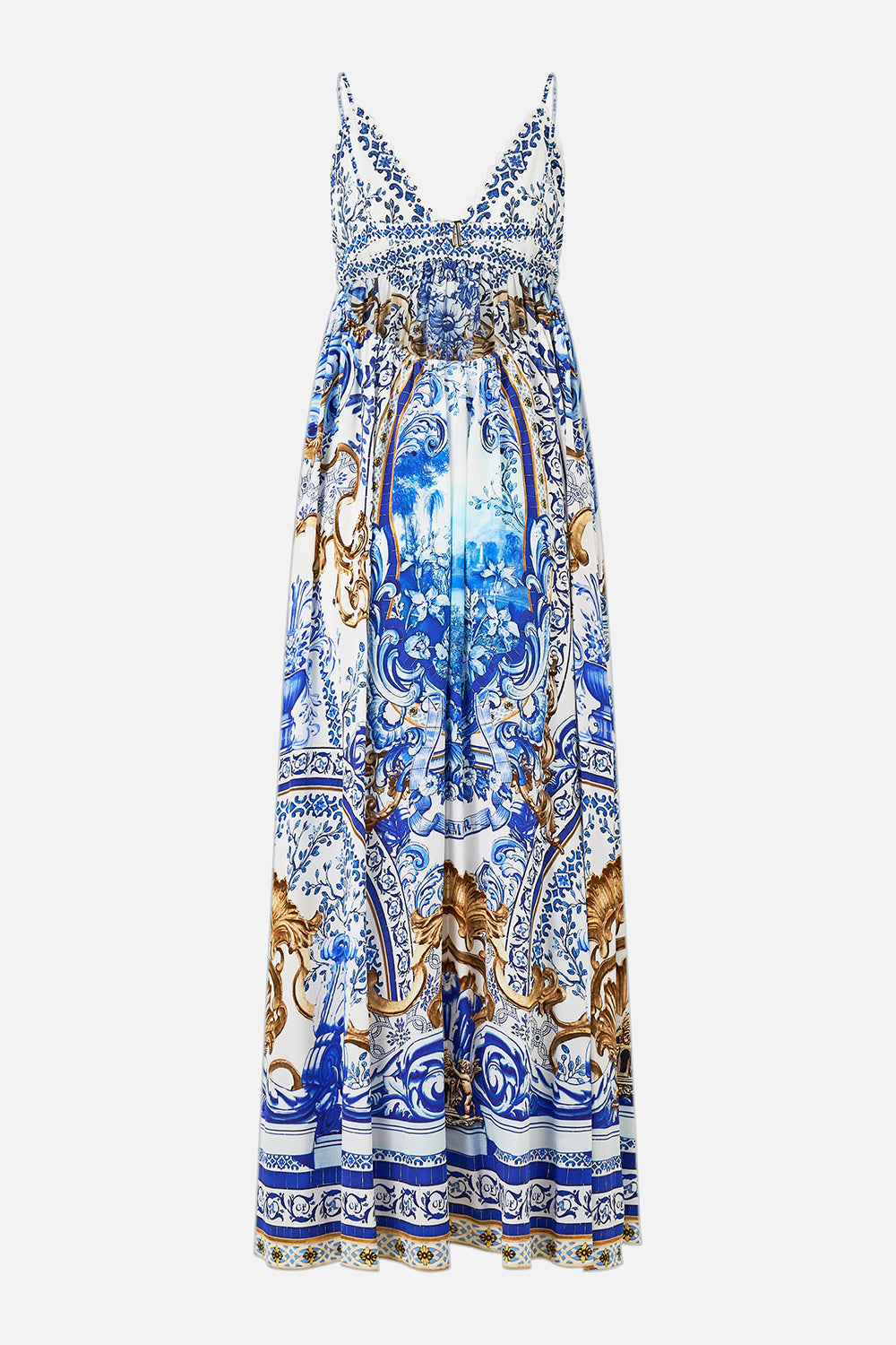 The CAMILLA BRALETTE DETAIL DRESS AZUL ADVENTURES in our  print.