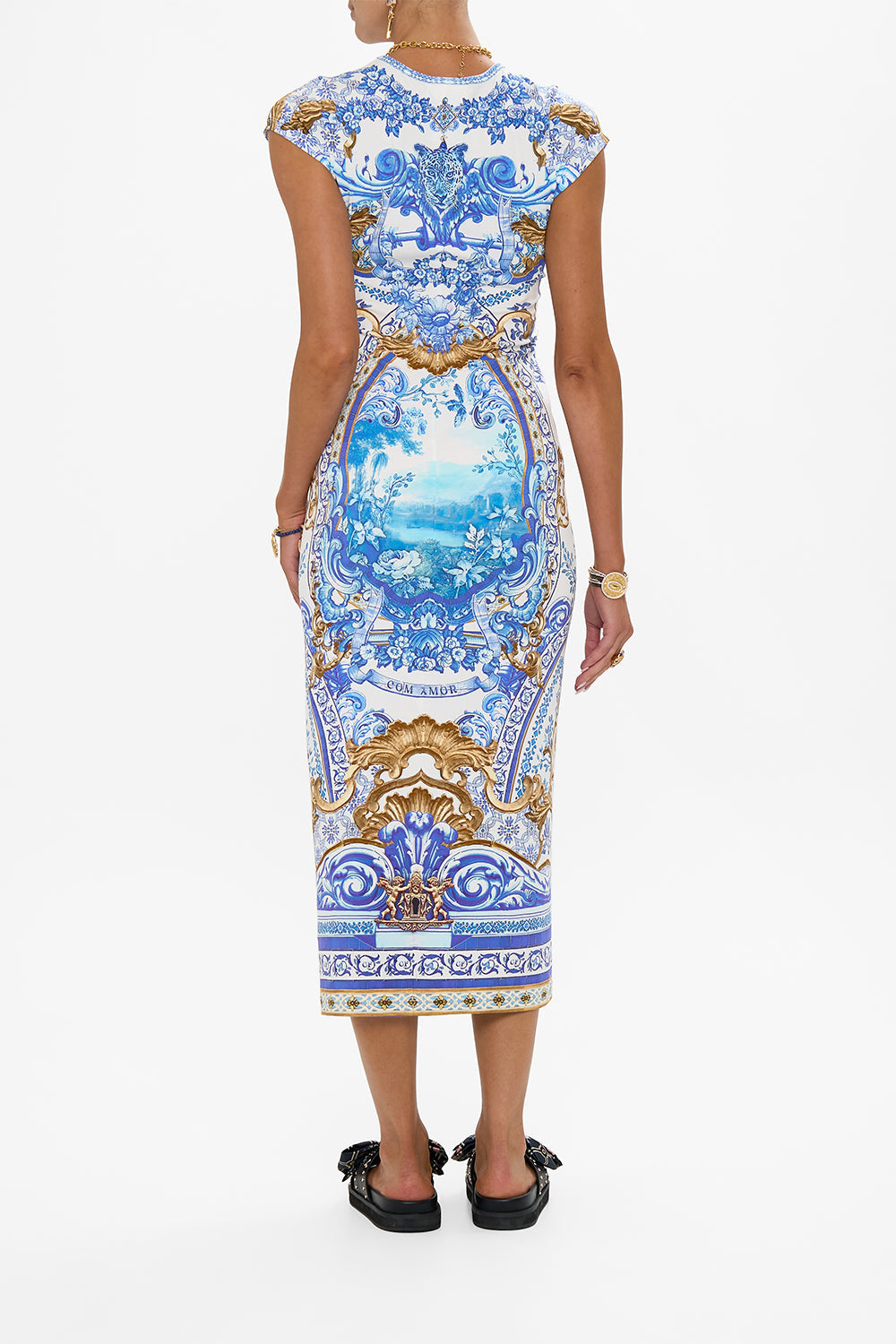 The CAMILLA JERSEY TANK DRESS WITH CAP SLEEVES AZUL ADVENTURES in our  print.
