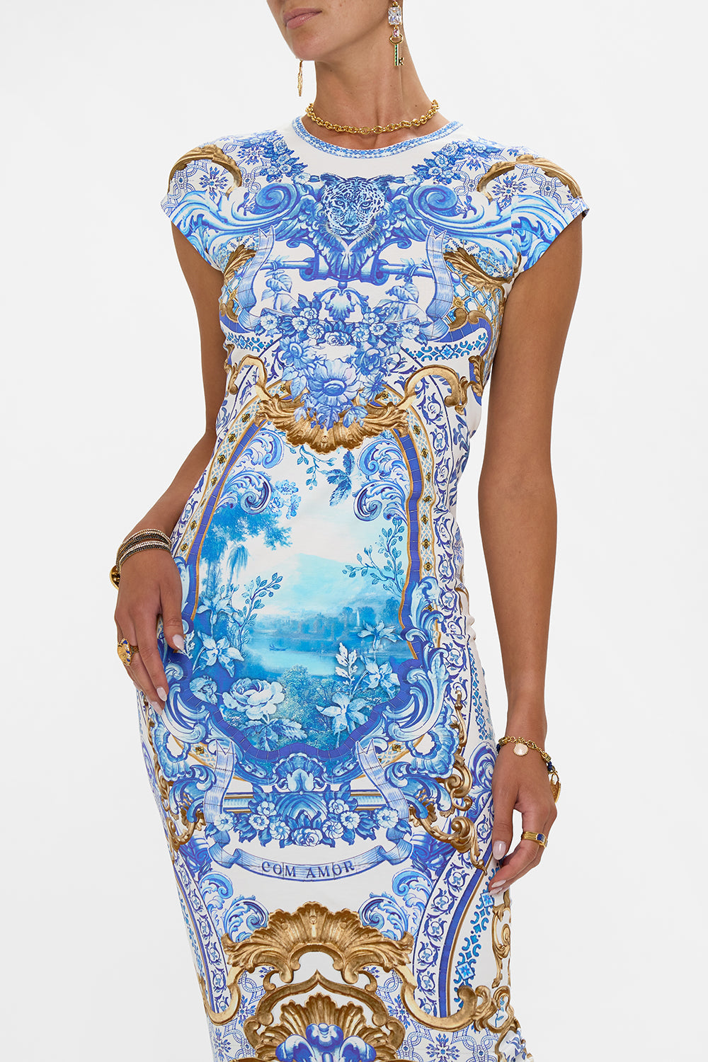 The CAMILLA JERSEY TANK DRESS WITH CAP SLEEVES AZUL ADVENTURES in our  print.
