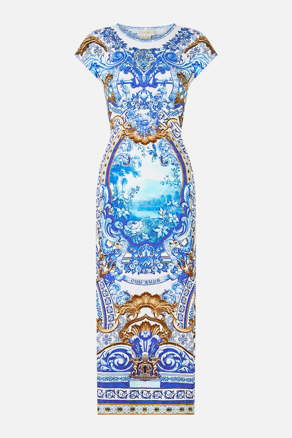 The CAMILLA JERSEY TANK DRESS WITH CAP SLEEVES AZUL ADVENTURES in our  print.