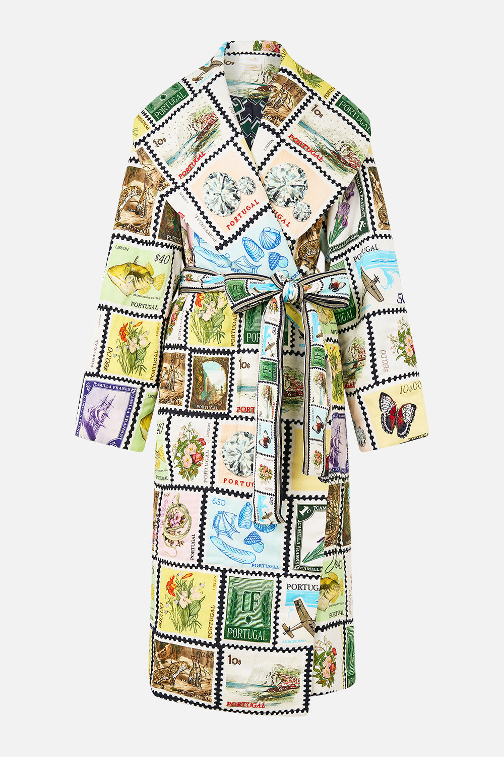 The CAMILLA QUILTED LONG WRAP COAT MY PORTO PEN PAL in our  print.