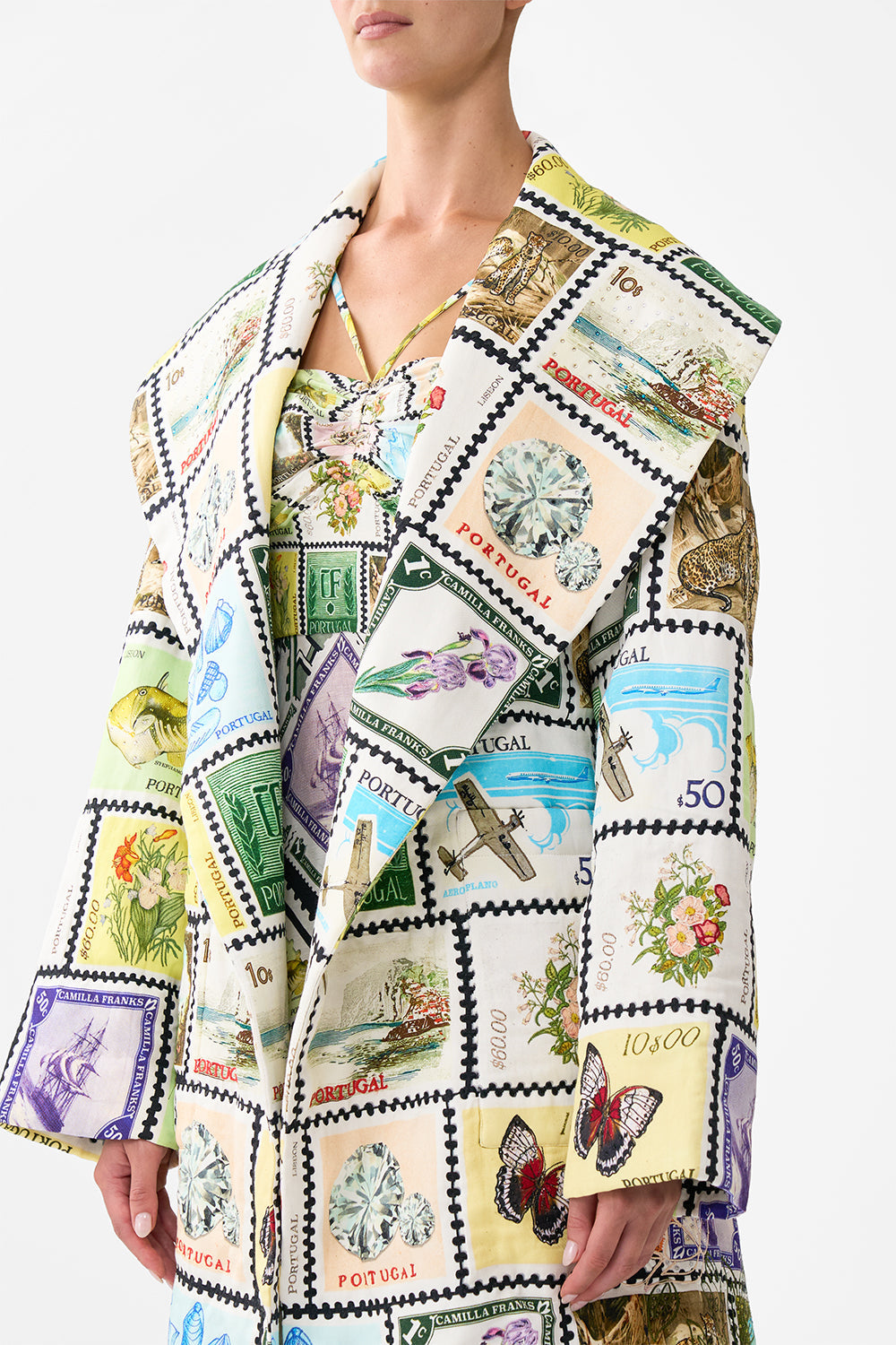 The CAMILLA QUILTED LONG WRAP COAT MY PORTO PEN PAL in our  print.