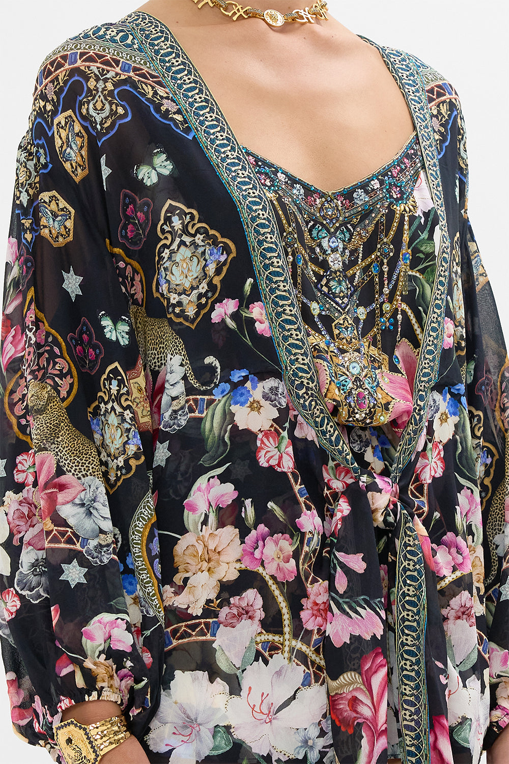 TIE FRONT BLOUSON SLEEVE LAYER MIDNIGHT IN MONSERRATE