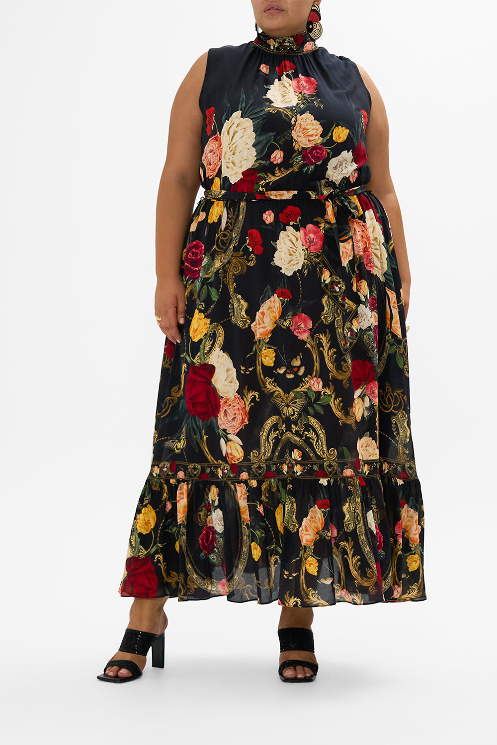 CAMILLA multicolor necktie dress with elasticated waist in Magic In The Manuscripts print.