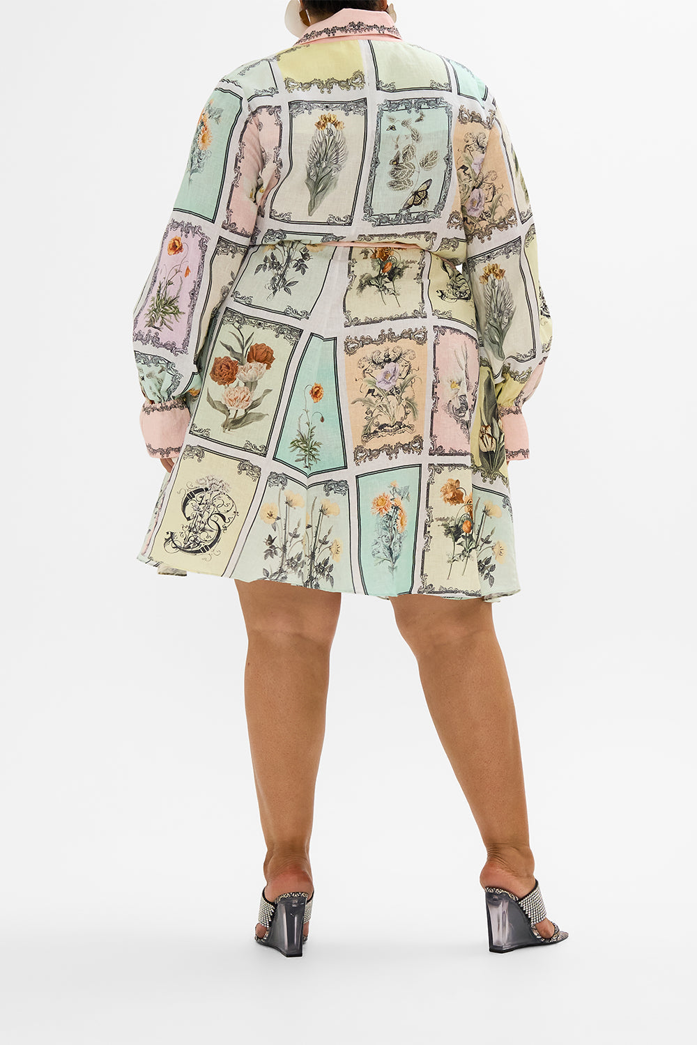 CAMILLA linen shirt dress in Long Live Letterpress print
