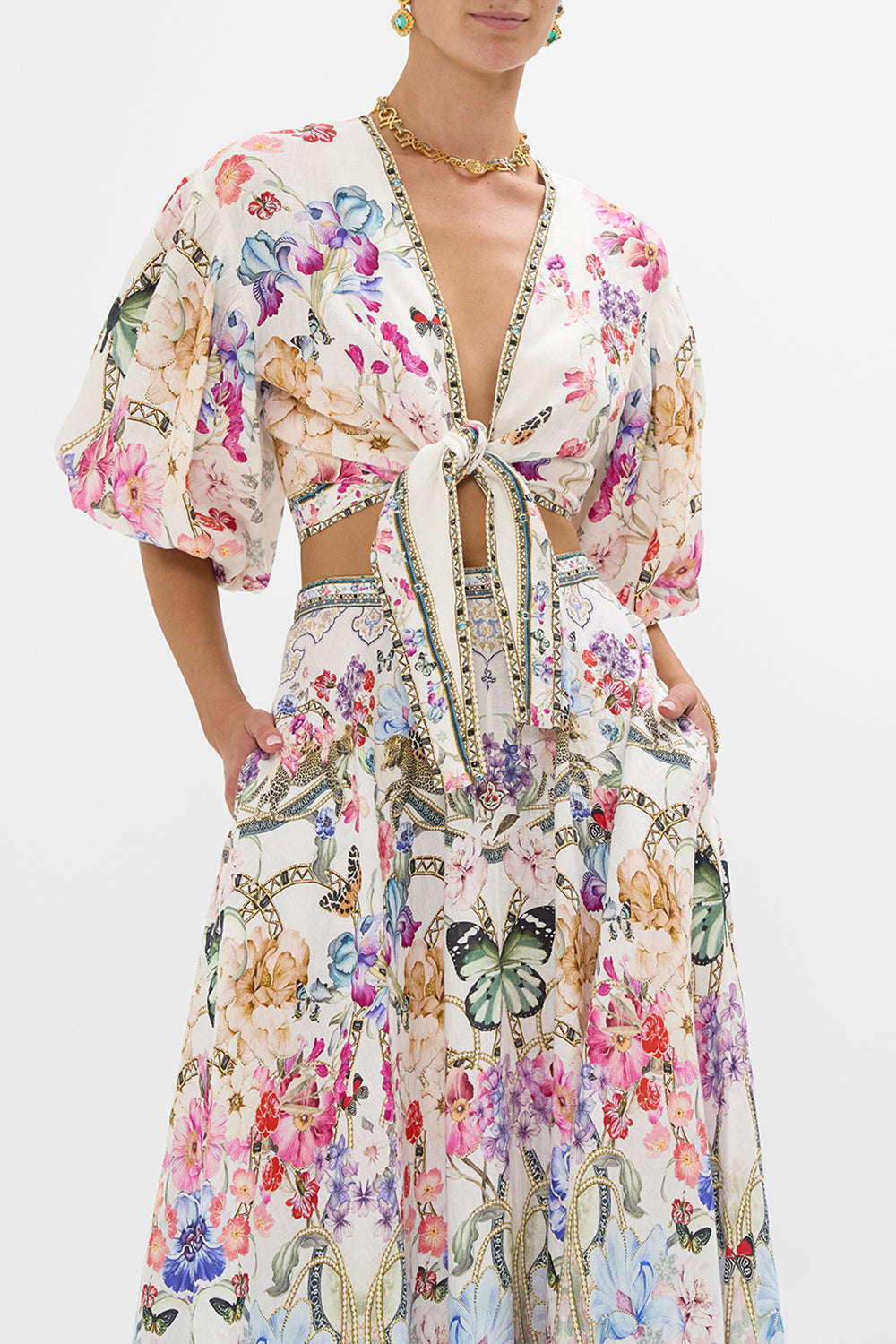 TIE FRONT PUFF SLEEVE TOP MONSERRATE MAGIC