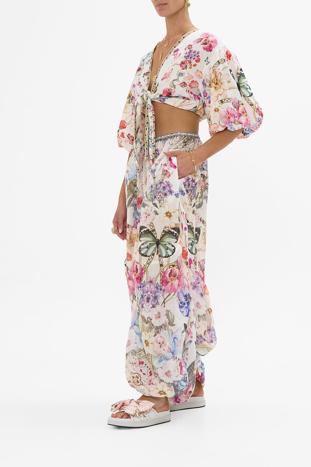 The CAMILLA PANELLED HAREM PANT WITH TIE WAIST MONSERRATE MAGIC in our  print.