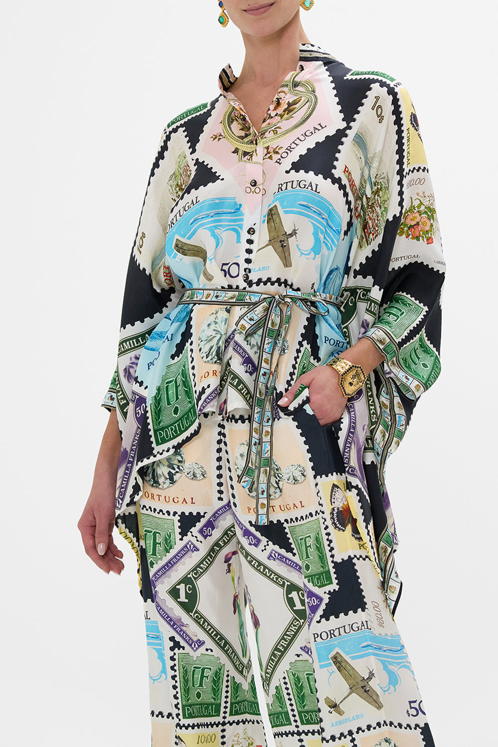 The CAMILLA BUTTON THROUGH SCARF BLOUSE MY PORTO PEN PAL in our  print.