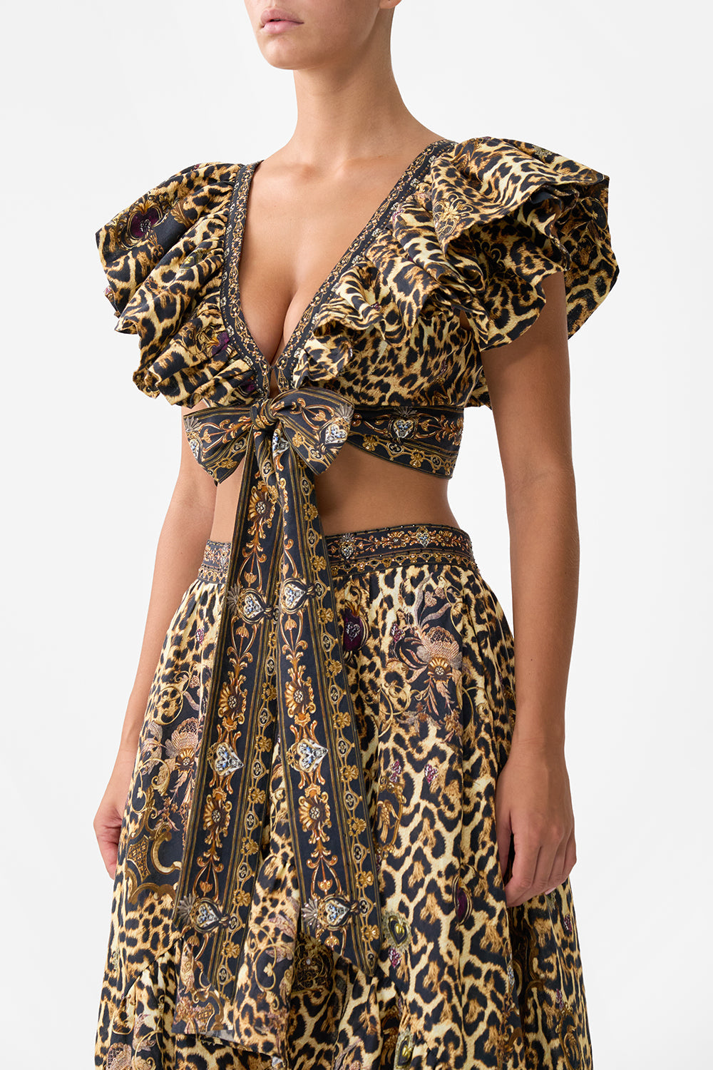 The CAMILLA RUFFLE WRAP TOP SAINTS AND SISTERS in our  print.