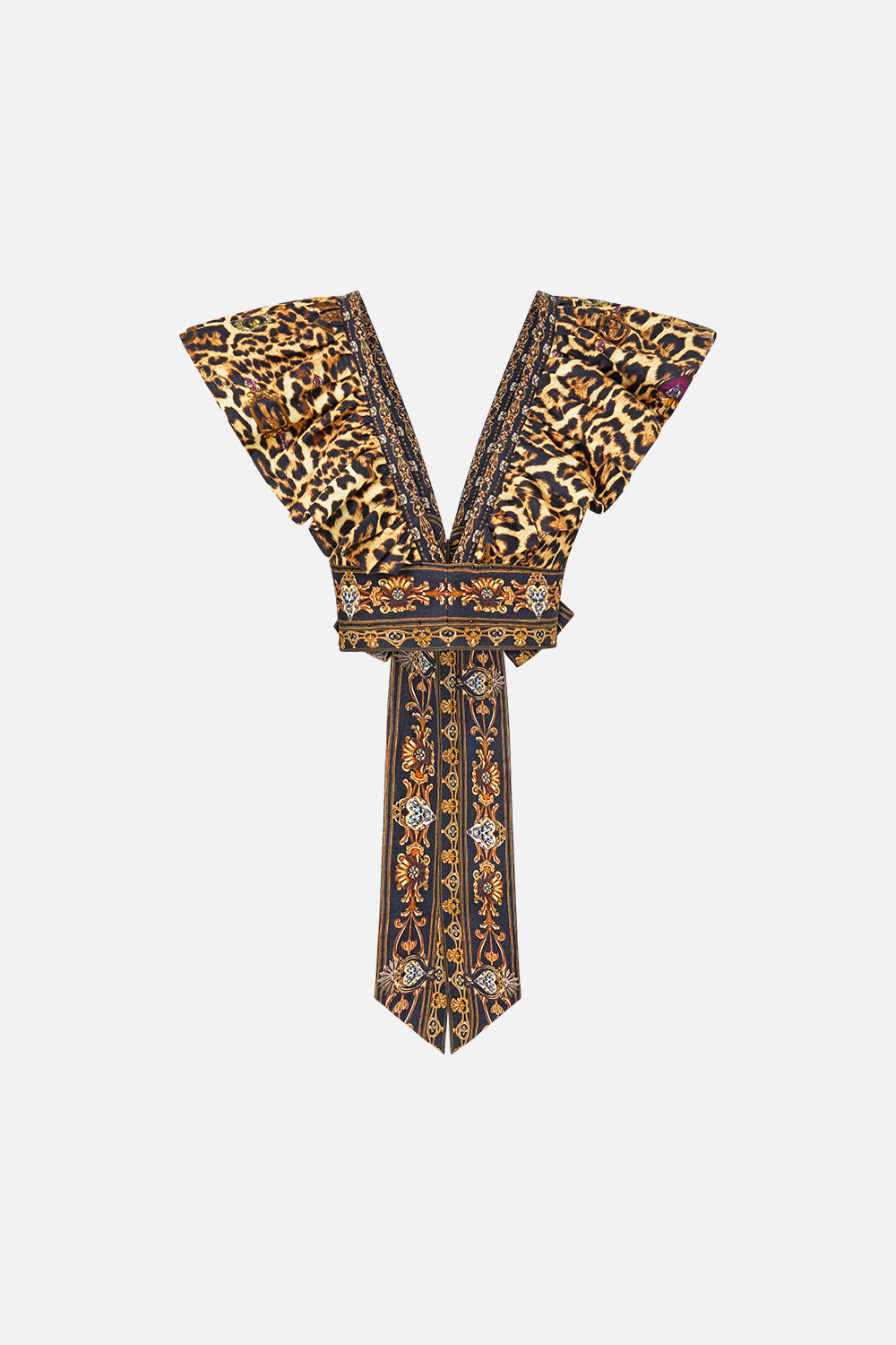 The CAMILLA RUFFLE WRAP TOP SAINTS AND SISTERS in our  print.