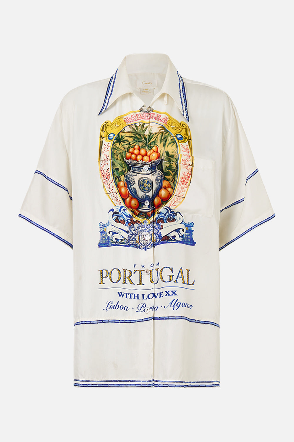 The CAMILLA OVERSIZED SHIRT SONG OF SAINT ANTHONY in our  print.