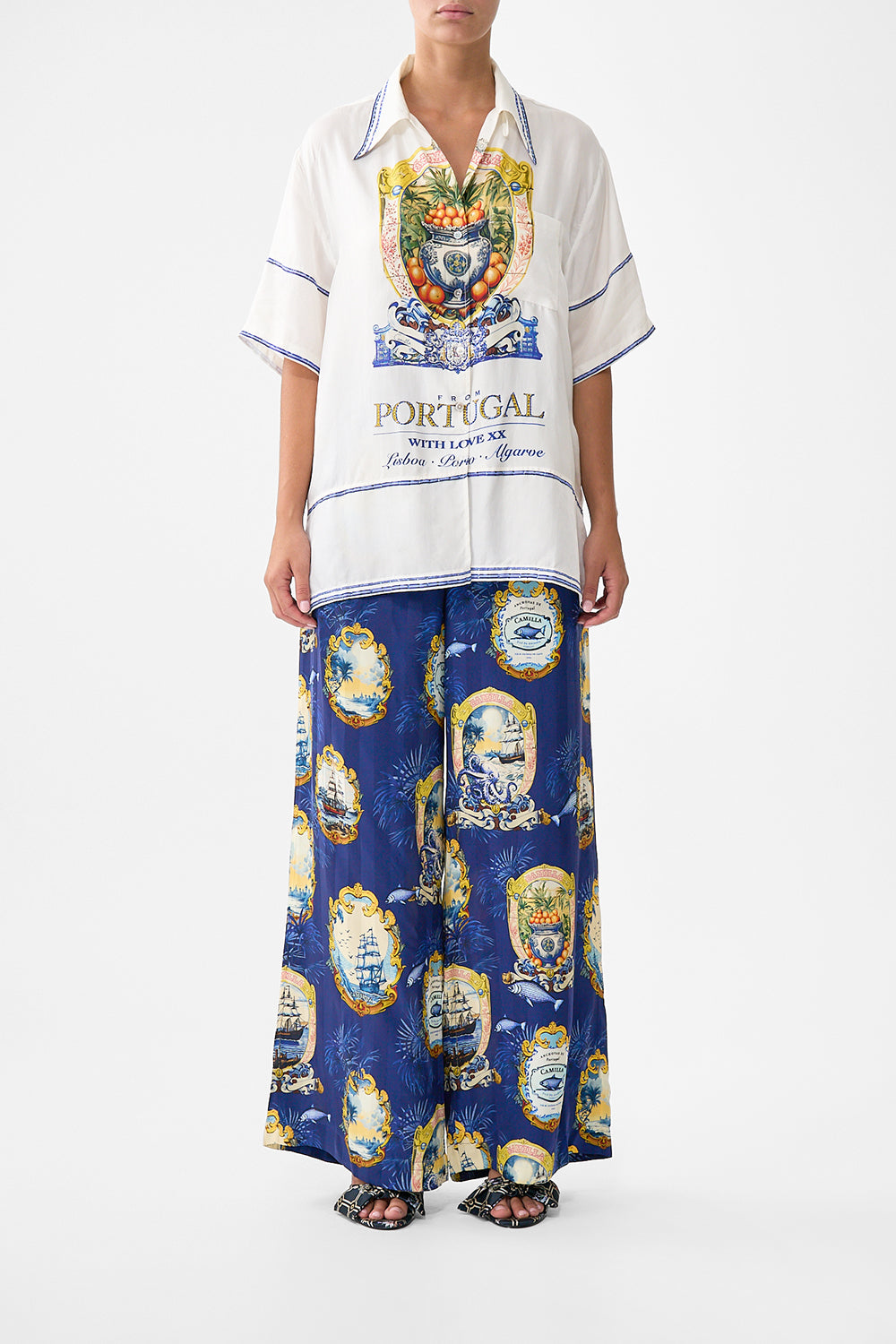 The CAMILLA OVERSIZED SHIRT SONG OF SAINT ANTHONY in our SONG OF SAINT ANTHONY print.