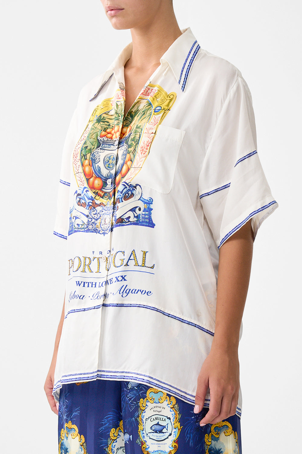 The CAMILLA OVERSIZED SHIRT SONG OF SAINT ANTHONY in our  print.