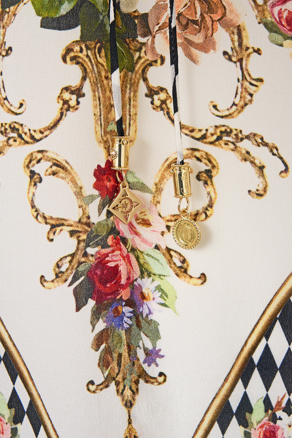 The CAMILLA METAL EYELET KAFTAN ROCOCO GLOW in our  print.