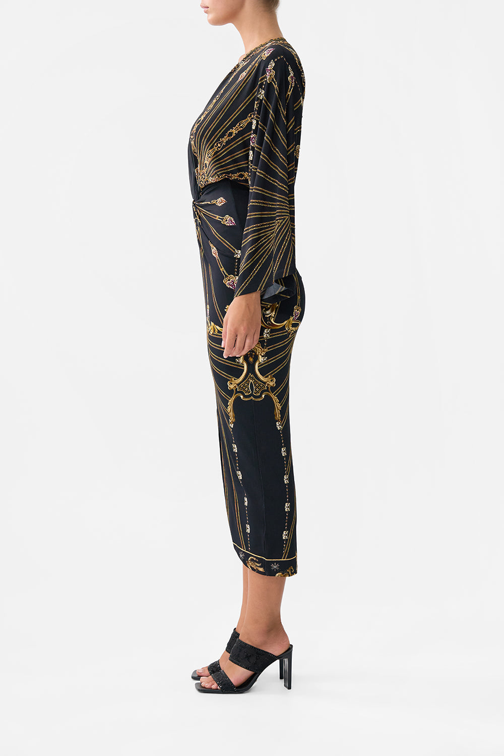 LONG SPLIT FRONT TWIST DRESS BAROQUE AROUND THE CLOCK