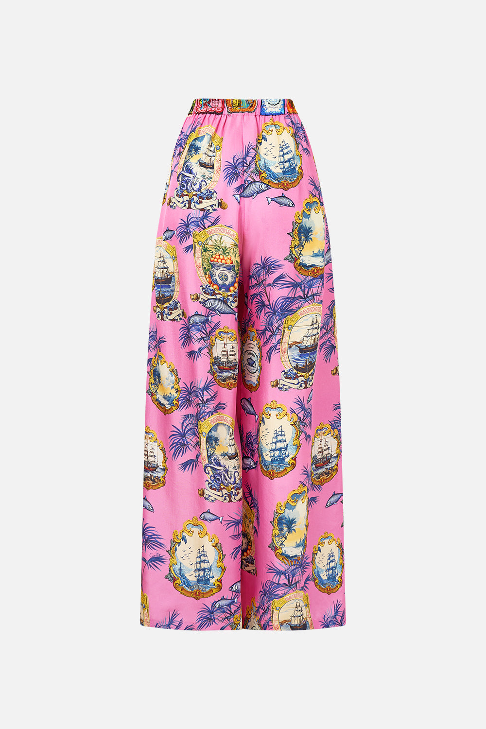 The CAMILLA WIDE LEG TROUSER WITH FRONT POCKETS SALTY SPLENDOUR in our  print.