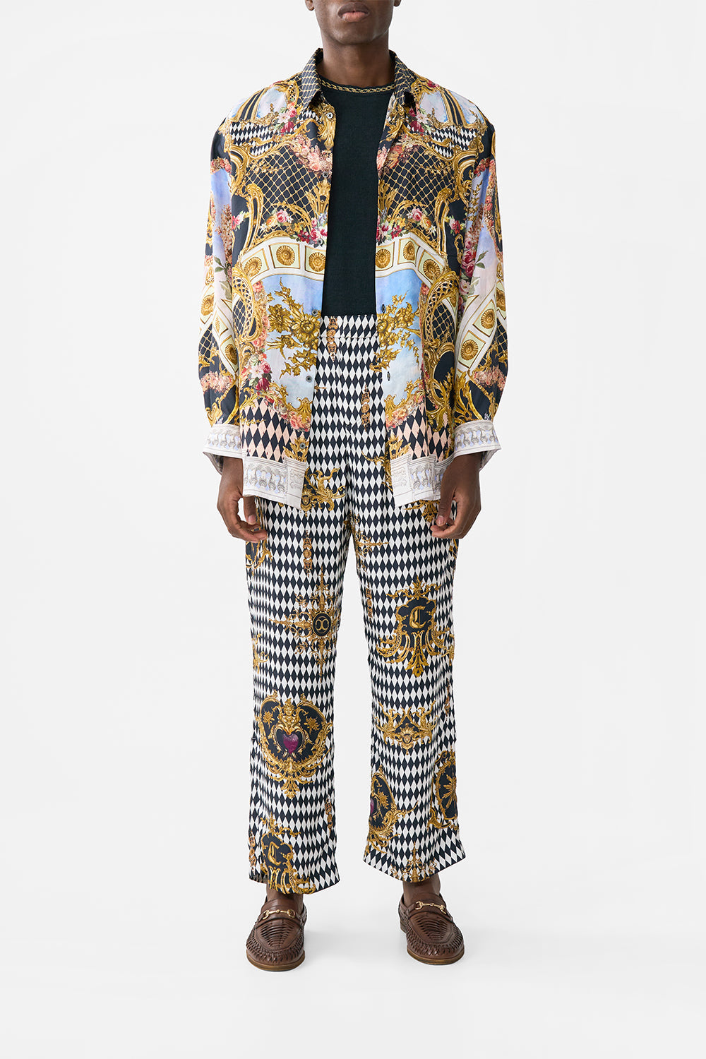 The CAMILLA TAILORED LOUNGE PANT MONARCHY MANIA in our MONARCHY MANIA print.