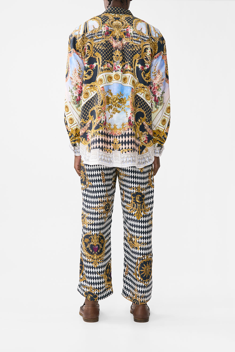 The CAMILLA TAILORED LOUNGE PANT MONARCHY MANIA in our  print.
