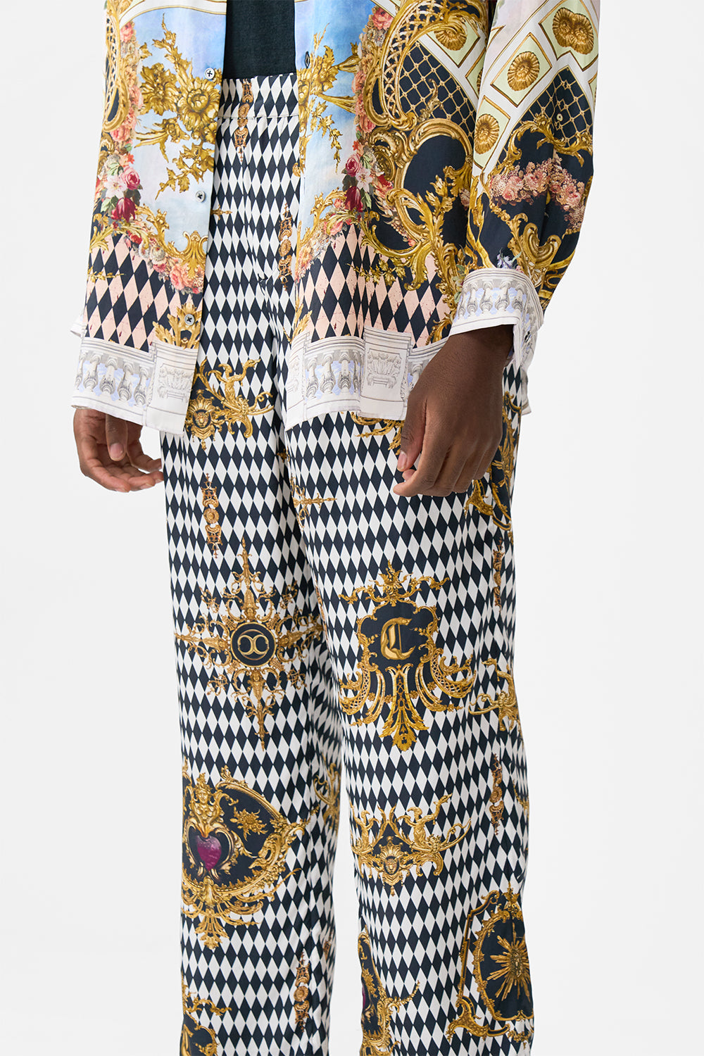 The CAMILLA TAILORED LOUNGE PANT MONARCHY MANIA in our  print.