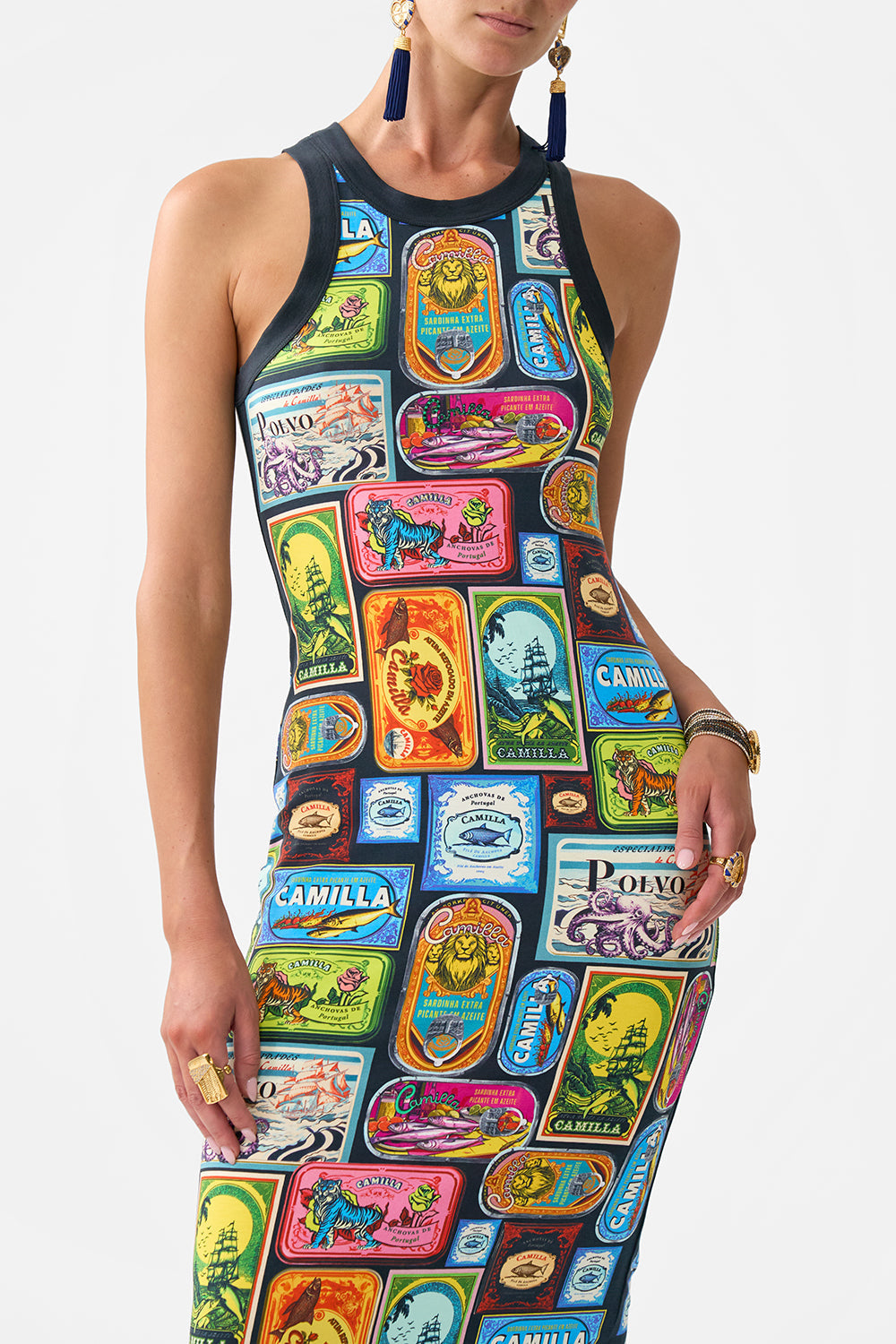 The CAMILLA JERSEY TANK DRESS SAL DO MAR in our  print.