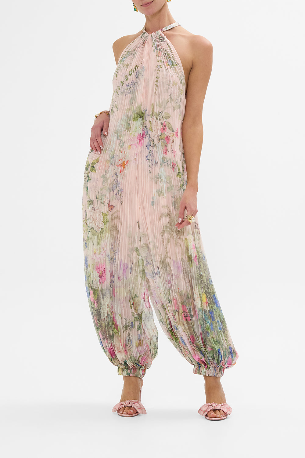 CAMILLA Plisse Jumpsuit With Neck Tie in Palacio Playground print
