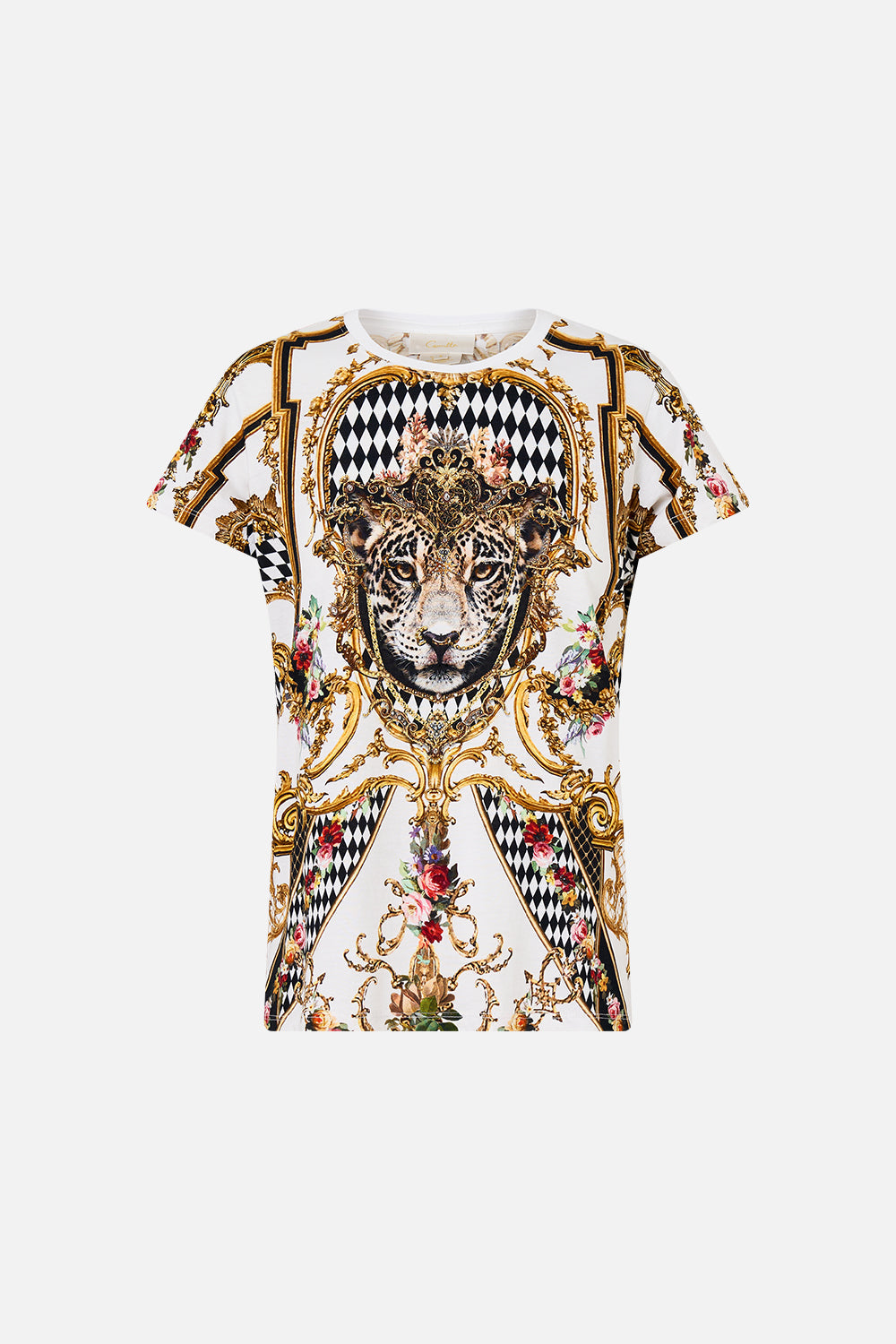 SLIM FIT ROUND NECK T-SHIRT - WHITE/GOLD ROCOCO GLOW