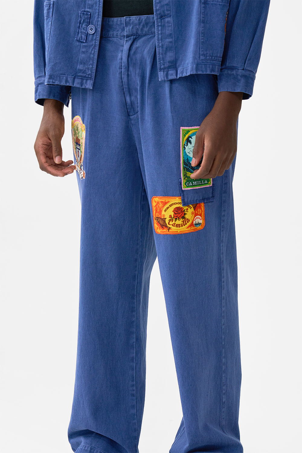 The CAMILLA STRAIGHT LEG PLEATED CHINO SONG OF SAINT ANTHONY in our  print.