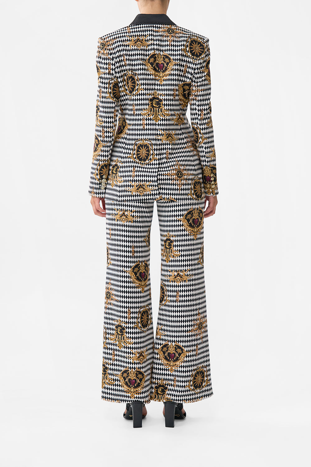 The CAMILLA DOUBLE BREASTED SUIT JACKET MONARCHY MANIA in our  print.