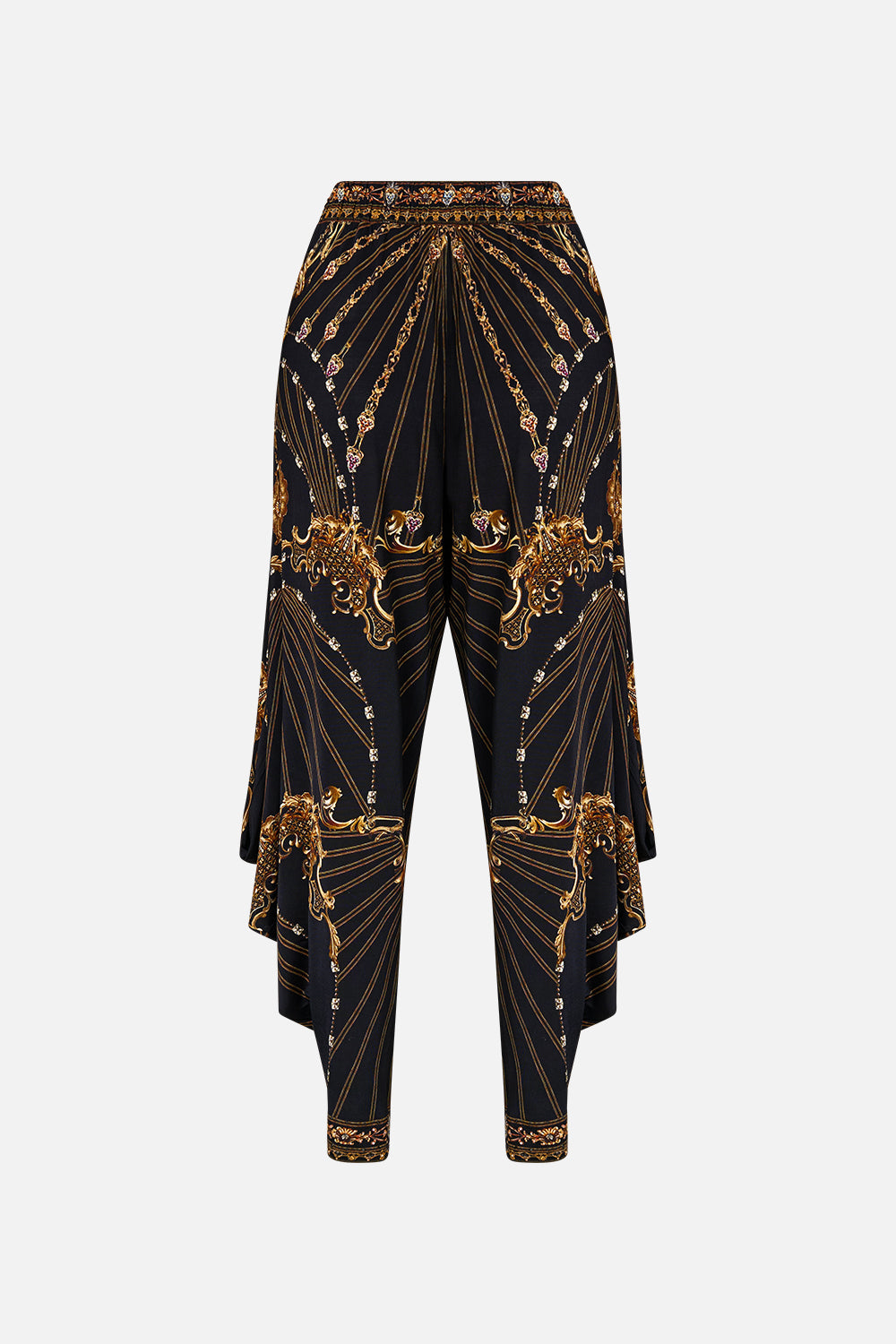 The CAMILLA JERSEY DRAPE PANT WITH POCKET BAROQUE AROUND THE CLOCK in our  print.