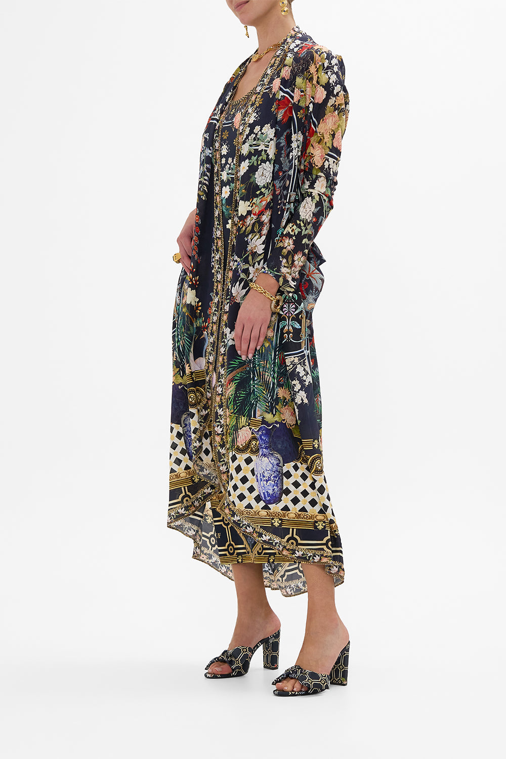 The CAMILLA LONG CASUAL JACKET WITH POCKETS PALACIO POETRY in our  print.