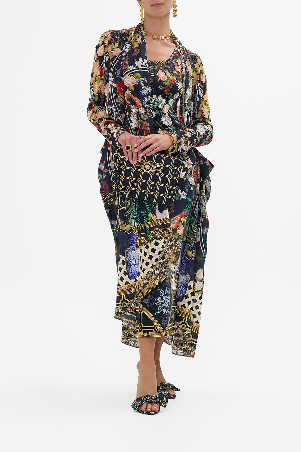 The CAMILLA LONG CASUAL JACKET WITH POCKETS PALACIO POETRY in our  print.