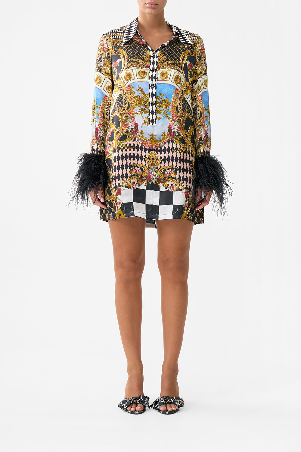 MINI SHIRT DRESS WITH FEATHERS MONARCHY MANIA