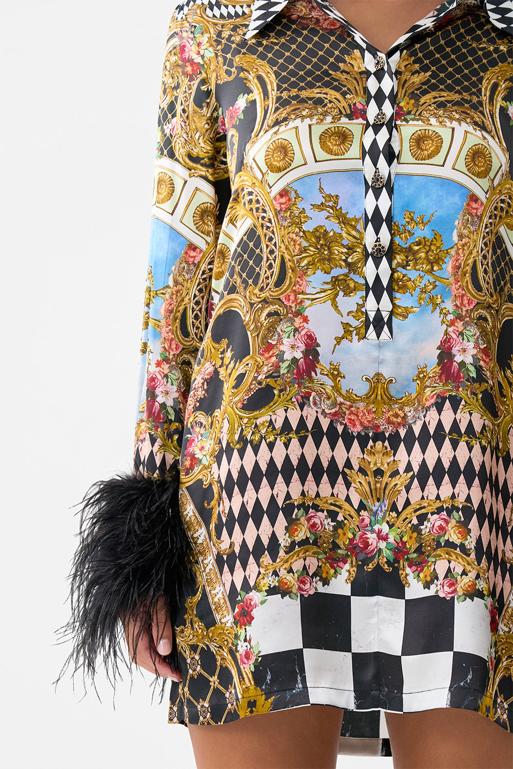 MINI SHIRT DRESS WITH FEATHERS MONARCHY MANIA